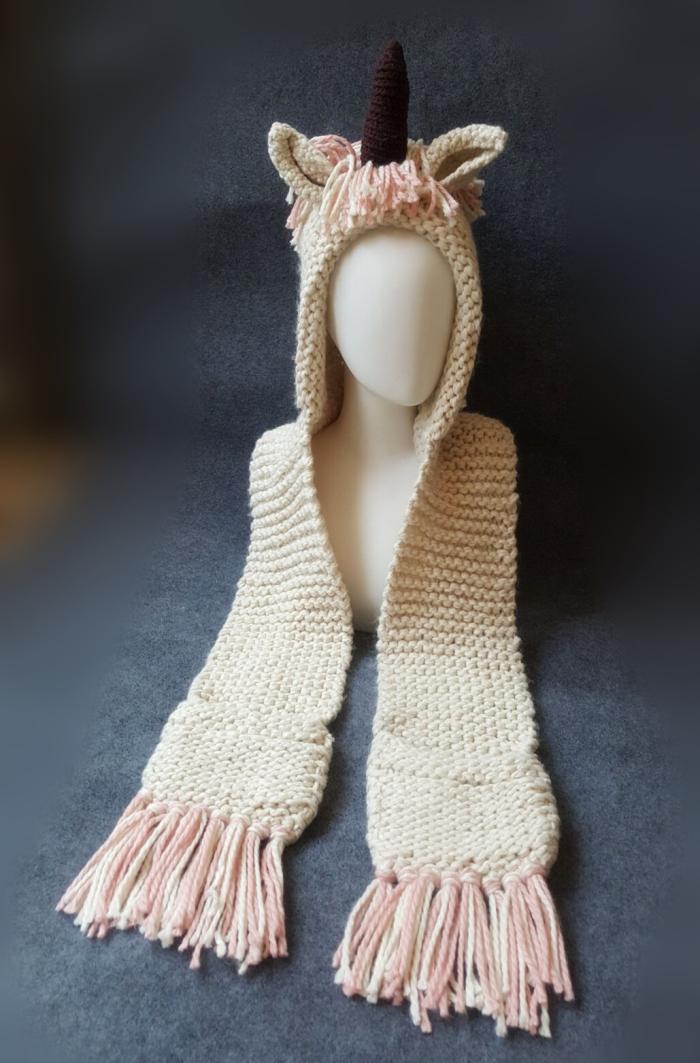 Girls' Unicorn Knitted Hats Scarf With Tassels Wool Crochet Cloak Winter Warm Long Collar For 3-10T